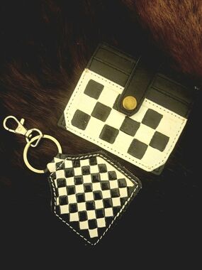Checkerboard Black & White Cardholder and Key Holder Set